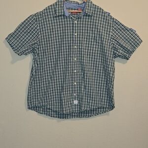 Izod Men's Green, Blue and White Plaid Button Down Shirt 3XL